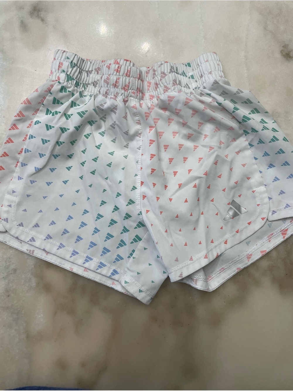 adidas White Kids Shorts with Multicolor Triangle Print
